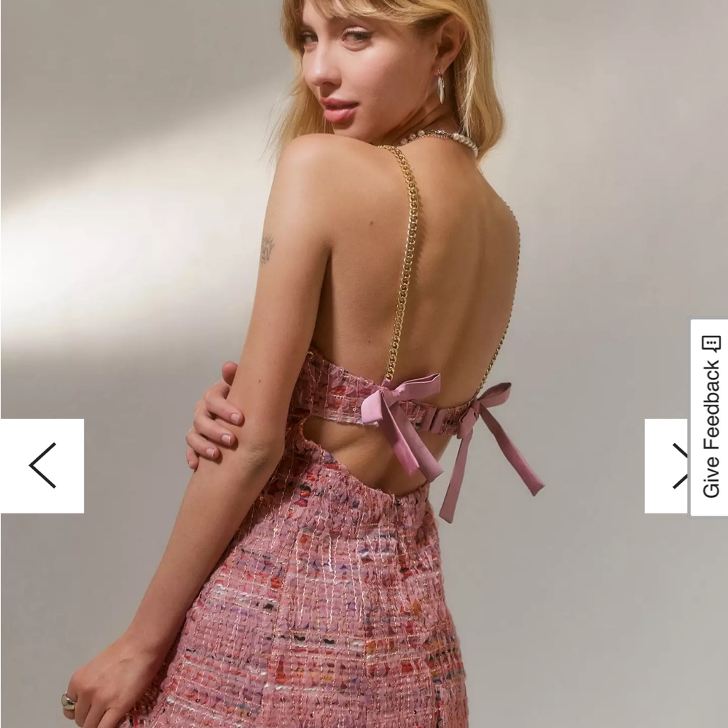For Love & Lemons Plaid Pink Multi Mini Dress Celine Tweed Chain (S) Like New